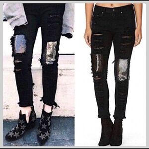 LF CARMAR DISTRESSED TWO TONED SEQUIN JEANS 26